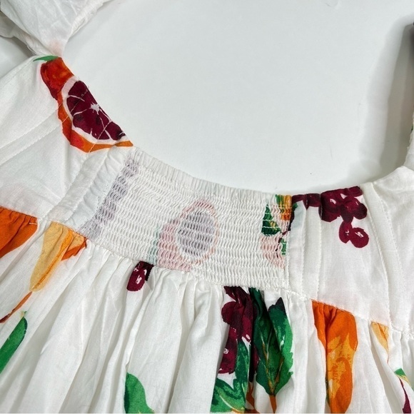 RARE Urban Outfitters White Fruit Off Shoulder Puff Sleeve Babydoll Mini Dress - Picture 12 of 16